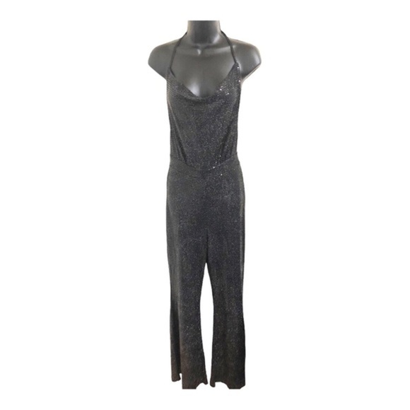 Sincerely Jules supreme black sequin halter‎ jumpsuit size small new - Picture 1 of 15